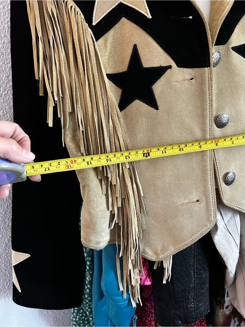 FRONTIER USA Fringe Star Suede Jacket - Black & Tan - Picture 5 of 5